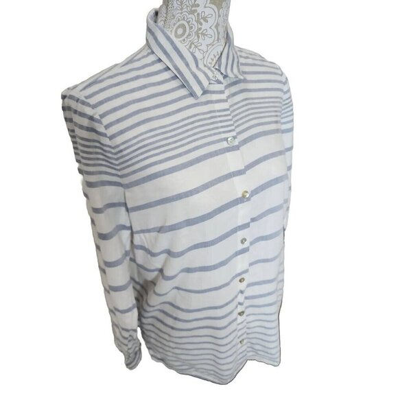 J. Jill Top Tunic Blue & White Striped Long Sleeve Button Cotton Women's Small - Picture 2 of 8